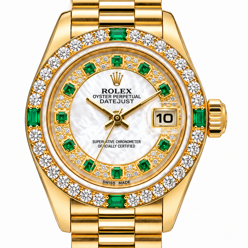 Rolex Datejust 26MM 79078 18K Yellow Gold Diamonds Emeralds Watc